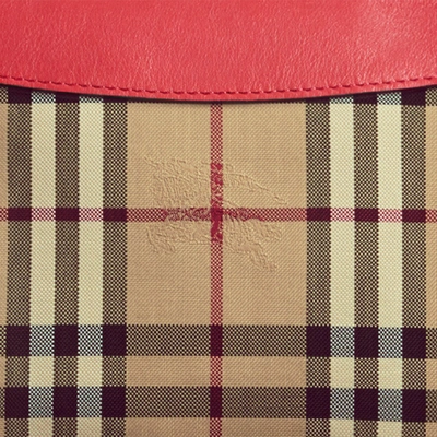 Shop Burberry Horseferry Check And Leather Clutch Bag In Parade Red
