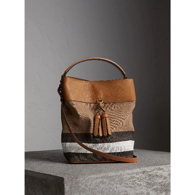 Shop Burberry The Medium Ashby In Canvas Check And Leather In Saddle Brown