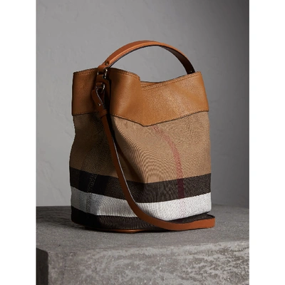 Shop Burberry The Medium Ashby In Canvas Check And Leather In Saddle Brown