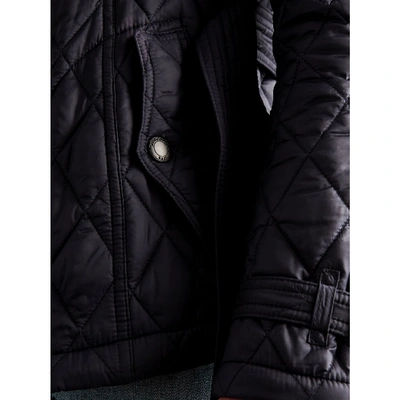 Shop Burberry Quilted Trench Jacket With Detachable Hood In Ink