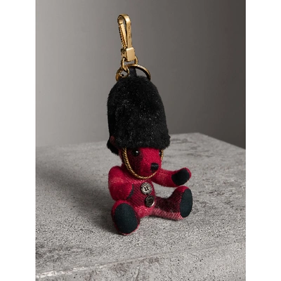 Shop Burberry The Guardsman Thomas Bear Charm In Check Cashmere In Parade Red