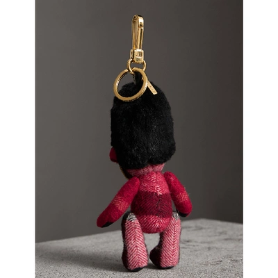 Shop Burberry The Guardsman Thomas Bear Charm In Check Cashmere In Parade Red