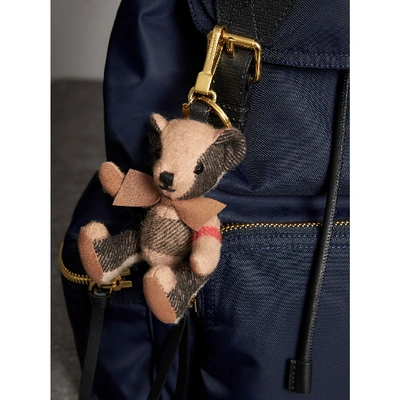 Shop Burberry Thomas Bear Charm In Check Cashmere In Camel