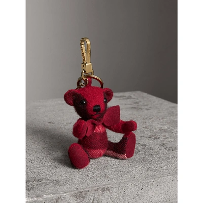 Shop Burberry Thomas Bear Charm In Check Cashmere In Parade Red