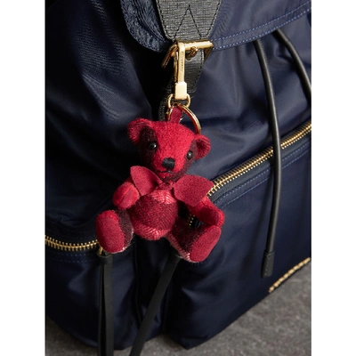 Shop Burberry Thomas Bear Charm In Check Cashmere In Parade Red
