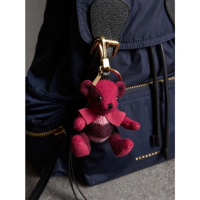 Shop Burberry Thomas Bear Charm In Check Cashmere In Fuchsia Pink