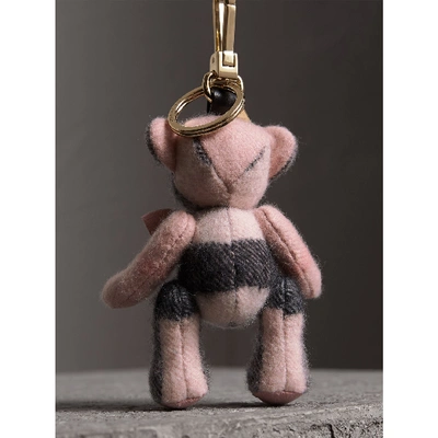 Shop Burberry Thomas Bear Charm In Check Cashmere In Ash Rose