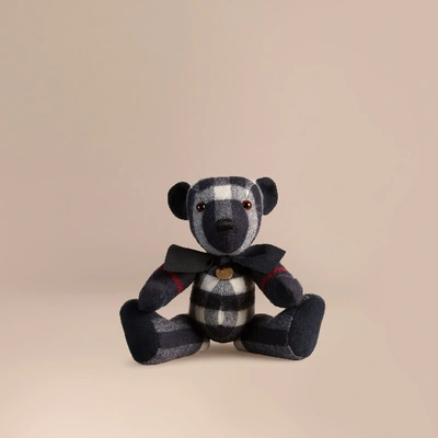 Shop Burberry Thomas Bear In Check Cashmere In Navy