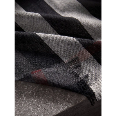 Shop Burberry Lightweight Check Wool Cashmere Scarf In Charcoal