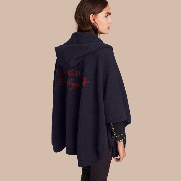 Wool Cashmere Blend Hooded Poncho 