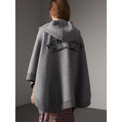 Shop Burberry Wool Cashmere Blend Hooded Poncho In Mid Grey Melange