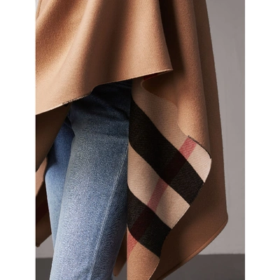 Gucci Reversible Check Merino Wool Poncho In Camel