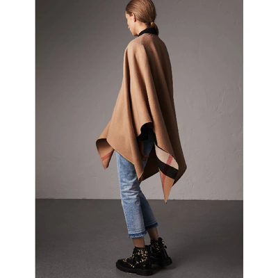 Gucci Reversible Check Merino Wool Poncho In Camel