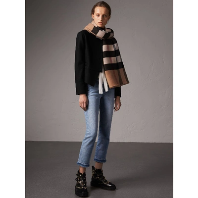 Gucci Reversible Check Merino Wool Poncho In Camel