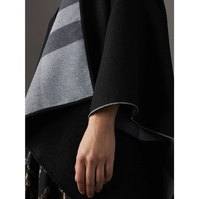 Burberry Reversible Check Merino Wool Poncho In Charcoal