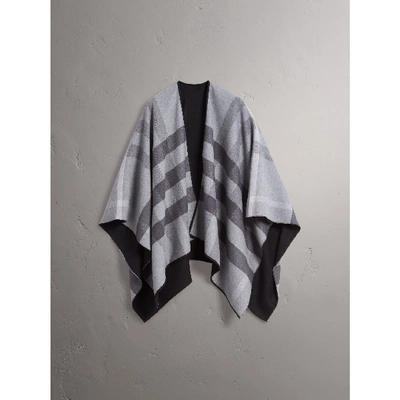 Burberry Reversible Check Merino Wool Poncho In Charcoal
