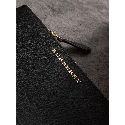 Shop Burberry Leather Clutch Bag With Check Lining In Black