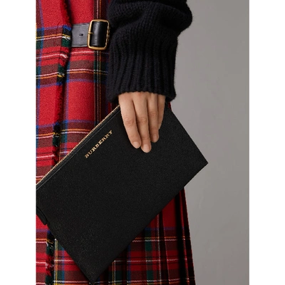 Shop Burberry Leather Clutch Bag With Check Lining In Black