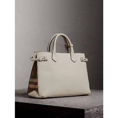 Shop Burberry The Medium Banner In Leather And House Check In Natural