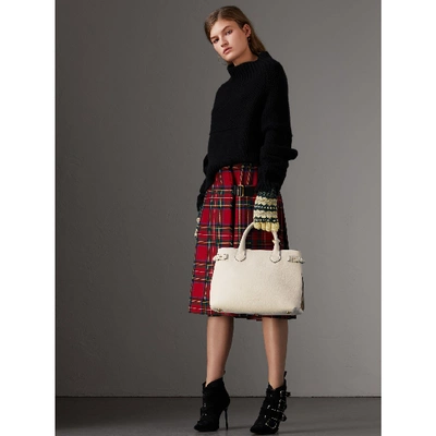 Shop Burberry The Medium Banner In Leather And House Check In Natural
