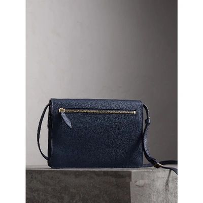 Shop Burberry Small Leather And House Check Crossbody Bag In Ink Blue