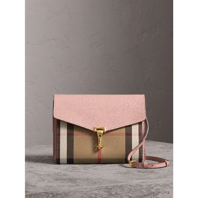 Shop Burberry Small Leather And House Check Crossbody Bag In Pale Orchid