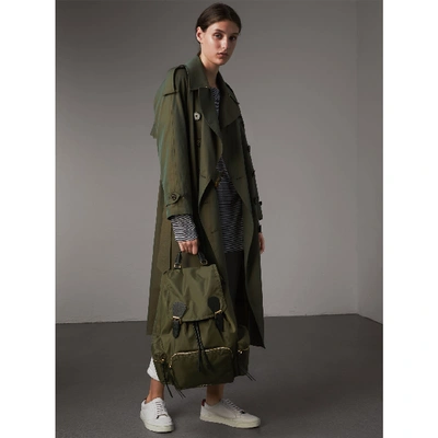Shop Burberry The Large Rucksack In Technical Nylon And Leather In Canvas Green