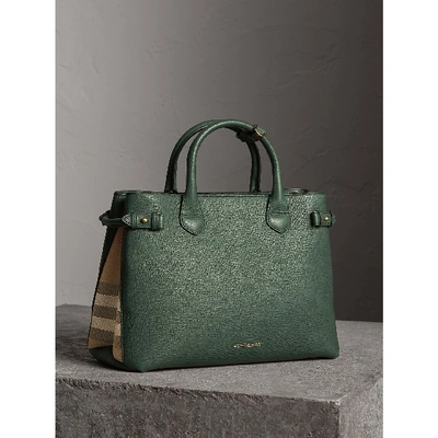 Shop Burberry The Medium Banner In Leather And House Check In Dark Bottle Green