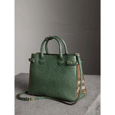 Shop Burberry The Medium Banner In Leather And House Check In Dark Bottle Green