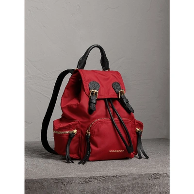 Shop Burberry The Small Rucksack In Technical Nylon And Leather In Parade Red