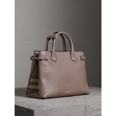 Shop Burberry The Medium Banner In Leather And House Check In Thistle Grey