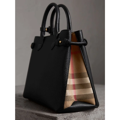 Shop Burberry The Medium Banner In Leather And House Check In Black