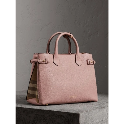 Shop Burberry The Medium Banner In Leather And House Check In Pale Orchid