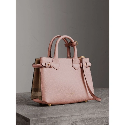 Shop Burberry The Small Banner In Leather And House Check In Pale Orchid