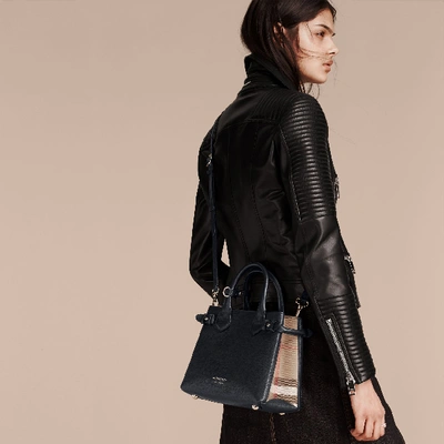 Shop Burberry The Small Banner In Leather And House Check In Ink Blue