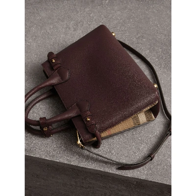 Shop Burberry The Small Banner In Leather And House Check In Mahogany Red