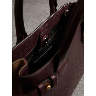 Shop Burberry The Small Banner In Leather And House Check In Mahogany Red