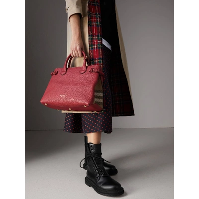 Shop Burberry The Medium Banner In Leather And House Check In Russet Red