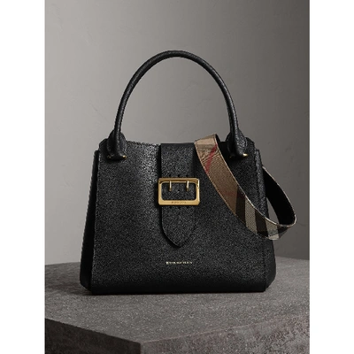 Burberry The Medium Buckle Tote In Grainy In Black | ModeSens