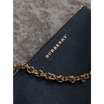 Shop Burberry Leather Clutch Bag With Check Lining In Blue Carbon
