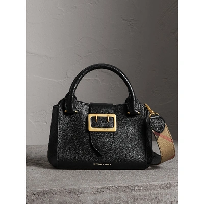 Burberry The Small Buckle Tote In Grainy Leather In Black | ModeSens