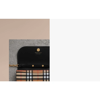 Shop Burberry House Check And Leather Wallet With Chain In Black