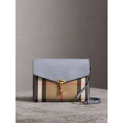 Shop Burberry Small Leather And House Check Crossbody Bag In Slate Blue