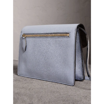 Shop Burberry Small Leather And House Check Crossbody Bag In Slate Blue