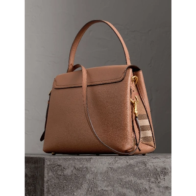 Shop Burberry Medium Grainy Leather And House Check Tote Bag In Dark Sand