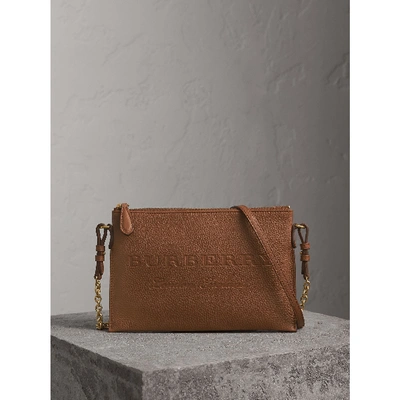 Shop Burberry Embossed Leather Clutch Bag In Chestnut Brown