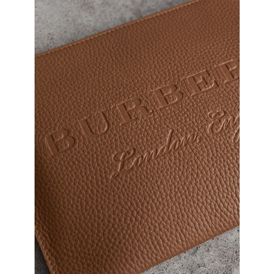 Shop Burberry Embossed Leather Clutch Bag In Chestnut Brown