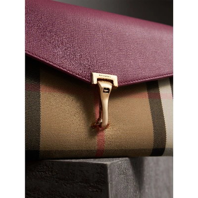 Shop Burberry Small Leather And House Check Crossbody Bag In Berry Pink