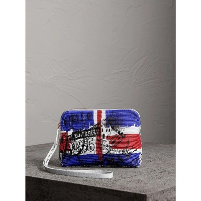 Shop Burberry Large Zip-top Doodle Print Coated Canvas Pouch In Red/blue