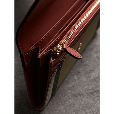 Shop Burberry House Check And Leather Continental Wallet In Cinnamon Red